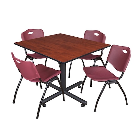 Kobe Kobe Square Table & Chair Set, Wood, Metal, Plastic Top, Cherry TKB4848CH47BY